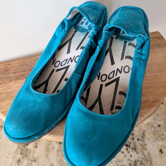 Fly London Teal Low-Wedge Shoes - Picture 1 of 6